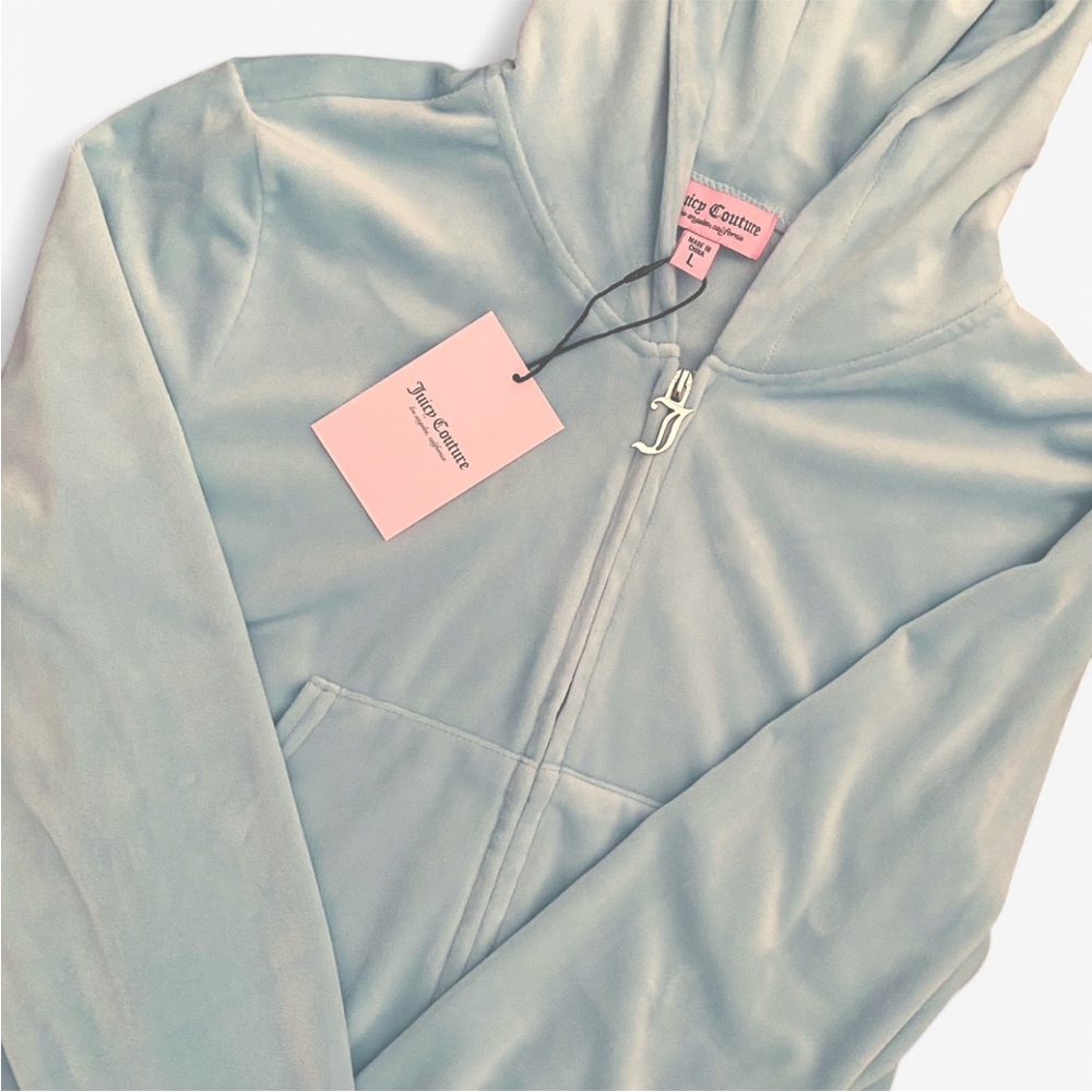 NWT - Juicy Couture Velour Pastel Turquoise Large Bedazzled Tracksuit Jacket